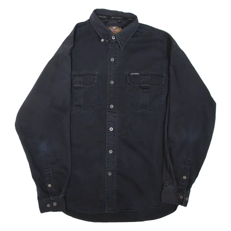 HARLEY DAVIDSON Mens Plain Shirt Black Long Sleeve L