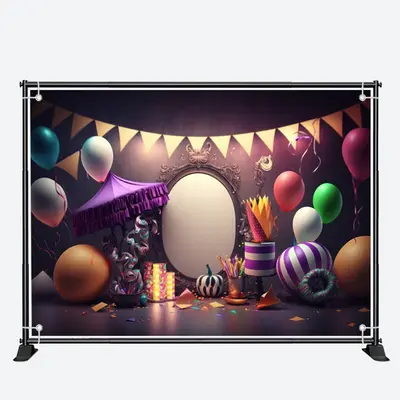 Colorful Balloons Flags Confetti Birthday Backdrop - Aperturee
