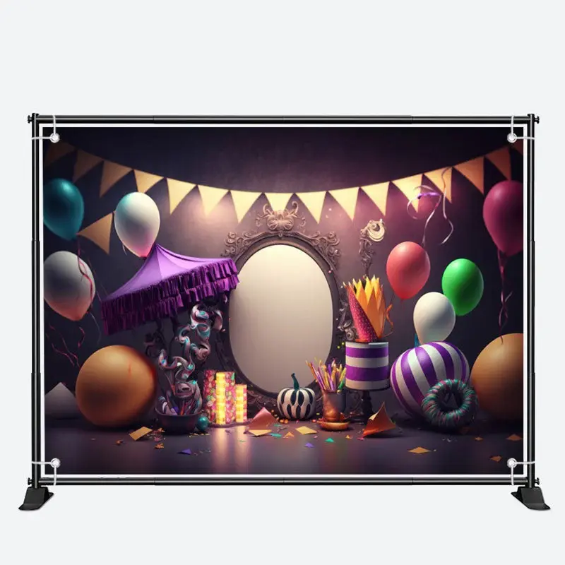 Colorful Balloons Flags Confetti Birthday Backdrop - Aperturee