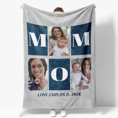 Custom Photo Bold Mom Letters Splice Present Blanket - Aperturee