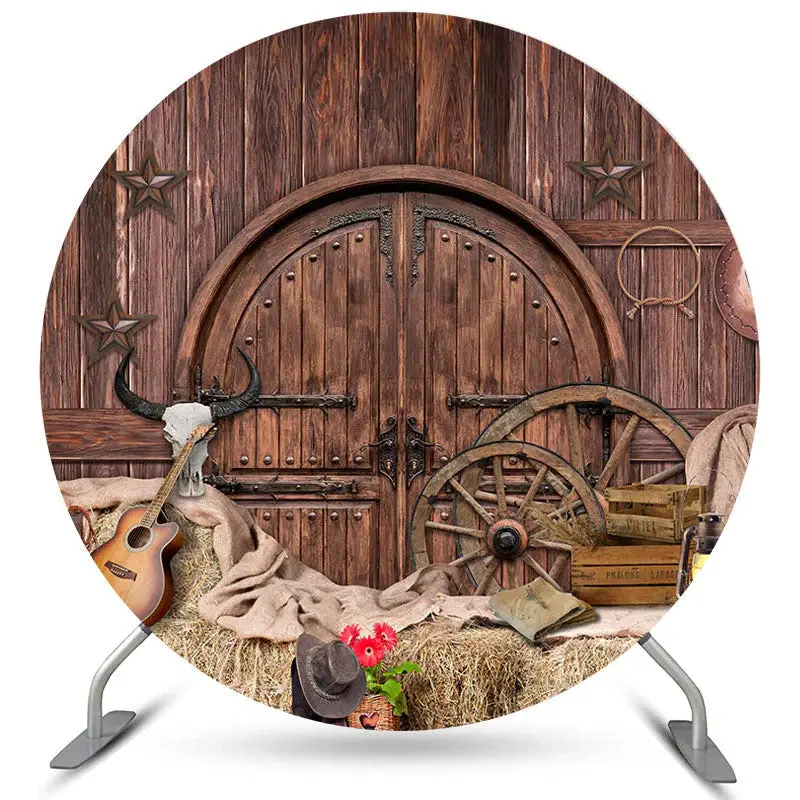 Aperturee Circle Brown Wooden And Western Cowboy Birthday Backdrop | Simple Backdrop For Birthday | Happy Birthday Backdrop |...