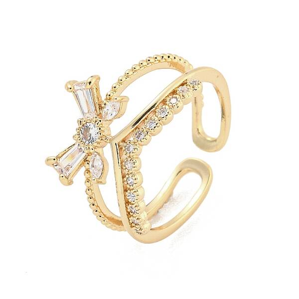 Brass Micro Pave Cubic Zirconia Cuff Rings