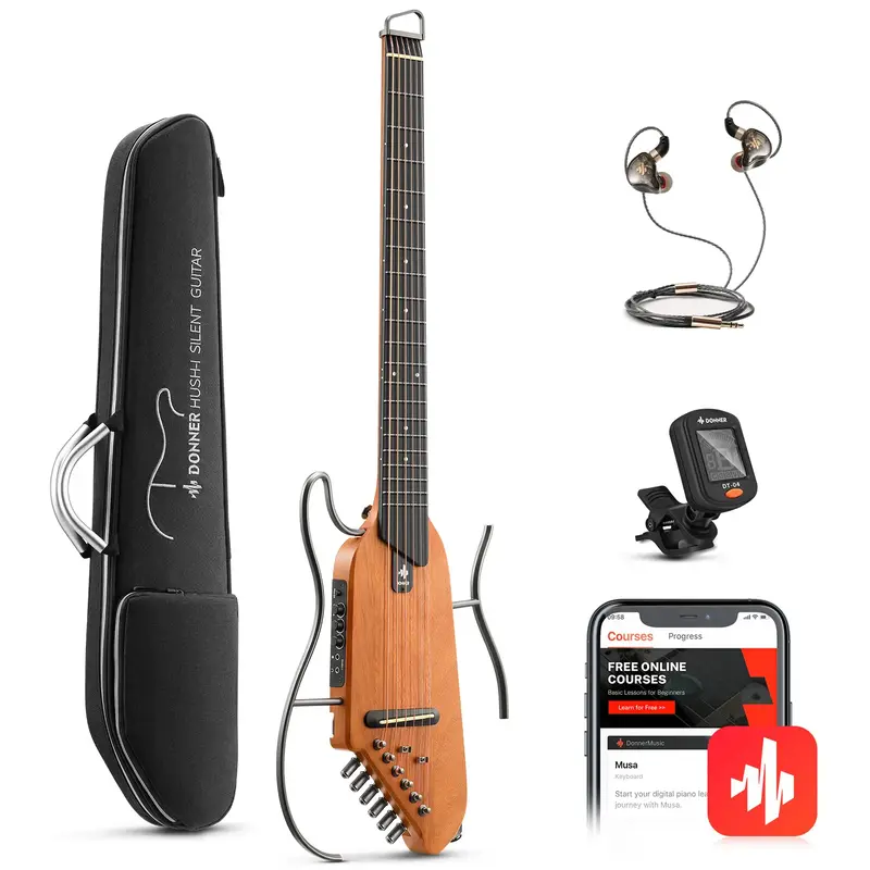 【Limited time deal】Donner HUSH-I Acoustic-Electric Guitar Kit for Travel Silent Practice
