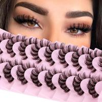 D Curl Natural Fake Eyelashes Clusters, Wispy Curling Faux Cluster Lashes with Transparent Stems, Volumized False Eyelashes f...