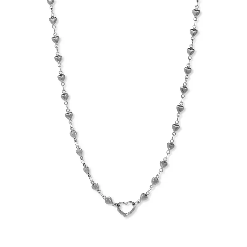 Silver Tone Heart Chain Charm Holder 16 Adj