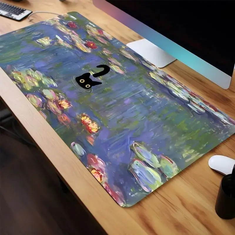 Cute Black Cat Print Mouse Pad, 1 Count Non-slip Rubber Base & Stitched Edge Desk Pad, Gaming Large Mouse Pad, Desk Mat for L...