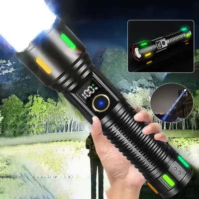 Super Bright Rechargeable Flashlight, 5 Modes 5000mAh Large Battery Long Battery Life Flashlight, High Lumens Flashlight for ...