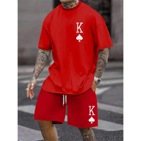 Q 2025 Summer New Men's Short sleeved Shorts Set Fashion King Printed T-shirt Shorts 2 sets Casual Round Neck Jumping Breatha...