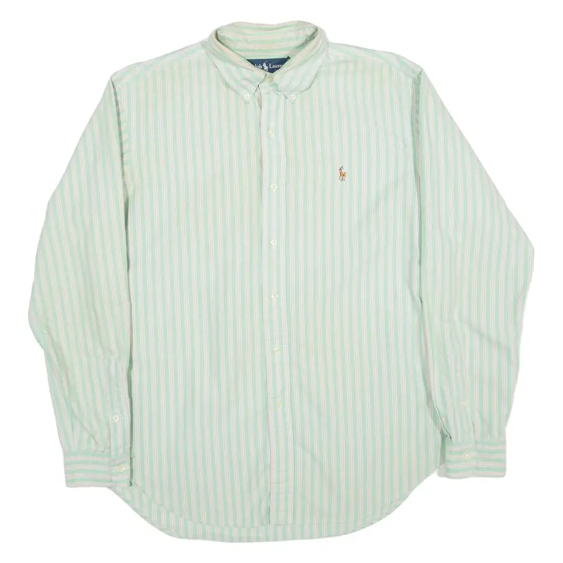 RALPH LAUREN Classic Fit Mens Shirt Green Striped Long Sleeve L