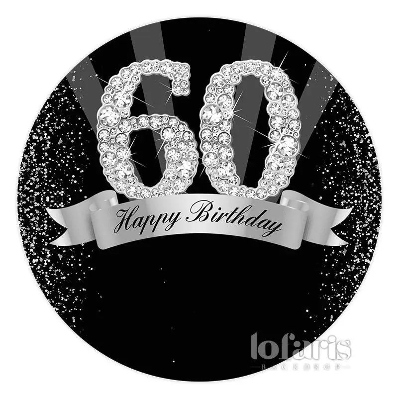 Aperturee Black And Grey Happy 60Th Birthday Circle Backdrop | Custom Birthday Backdrops | Backdrop For Birthday Party | Diy ...