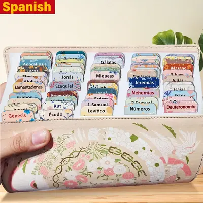Spanish Bible Tabs, 75pcs/set Pastel Bloom Theme Laminated Bible Tabs for Women & Men, Spanish Bible Tabs for Home & Office