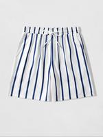Men's Regular Fit Striped Print Drawstring Waist Beach Shorts, Casual Comfy Breathable Shorts for Summer, Men's Bottoms for B...
