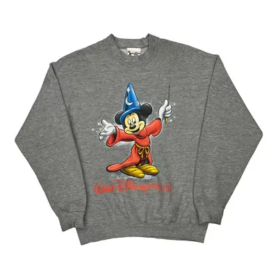 Mickey Mouse Disney Graphic Sweatshirt - Large Grey Cotton Blend