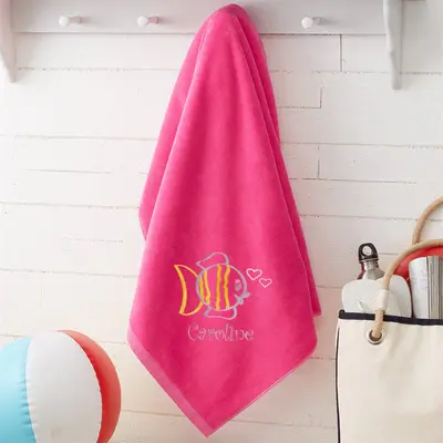 Pink Sea Creatures Name Embroidered Beach Towel - Aperturee