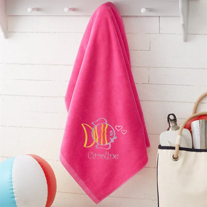 Pink Sea Creatures Name Embroidered Beach Towel - Aperturee