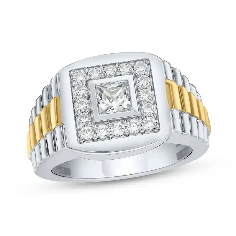 10K White Gold 1 CT. T.W Princess Lab Created Diamond Wedding Ring for Men D Color VVS1 Clarity 3EX IGI Certified