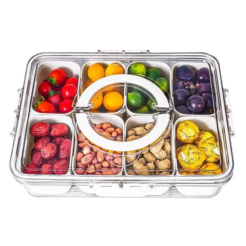 Divided Serving Tray with Lid and Handle, 1/2 Counts Multi-grid Clear Food Storage Box, Snack Box, Snack Storage Organizer, L...
