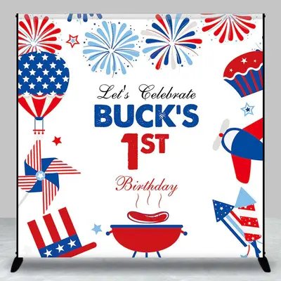 Red White Blue Celebrate Custom 1st Birthday Backdrop