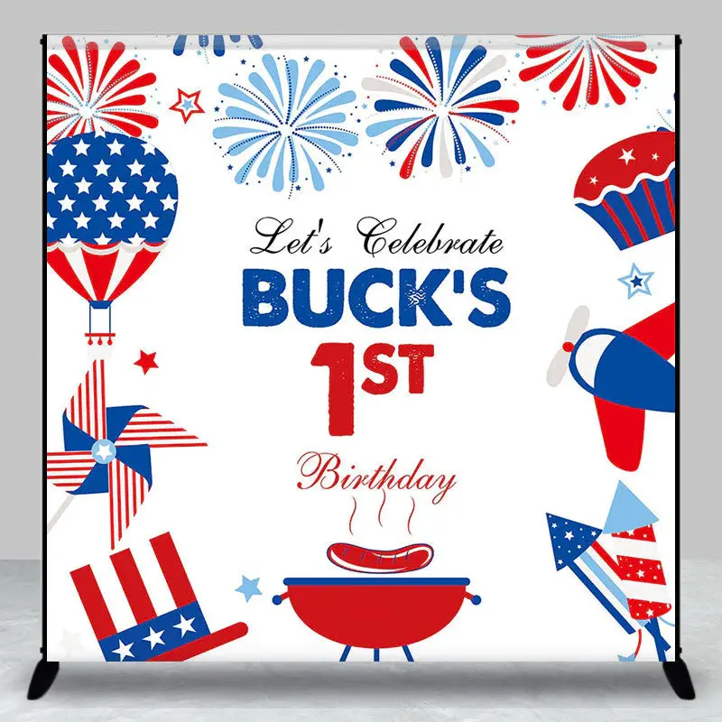 Red White Blue Celebrate Custom 1st Birthday Backdrop
