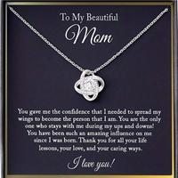 To Beautiful Mom Love Knot Necklace - Card & Box Gift for Mother's Day, 18 Inch Copper Necklace with Charming Knot Design