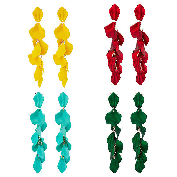 4 Pairs 4 Colors Acrylic Petal Dangle Stud Earrings