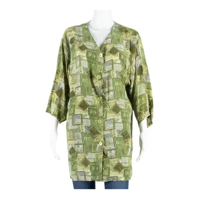 HANNY+TAREK BAGHDADI Womens Printed Blouse Green 3/4 Sleeve Silk Crazy Pattern L