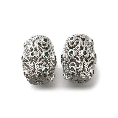 Brass Micro Pave Green Cubic Zirconia Beads
