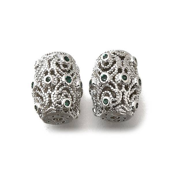 Brass Micro Pave Green Cubic Zirconia Beads