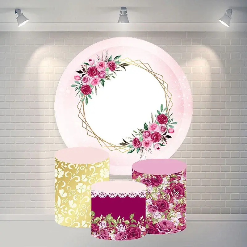 Aperturee Red Flower Round Happy Birthday Backdrop For Party | Custom Round Backdrop | Circular Birthday Backdrop Cover | Cir...