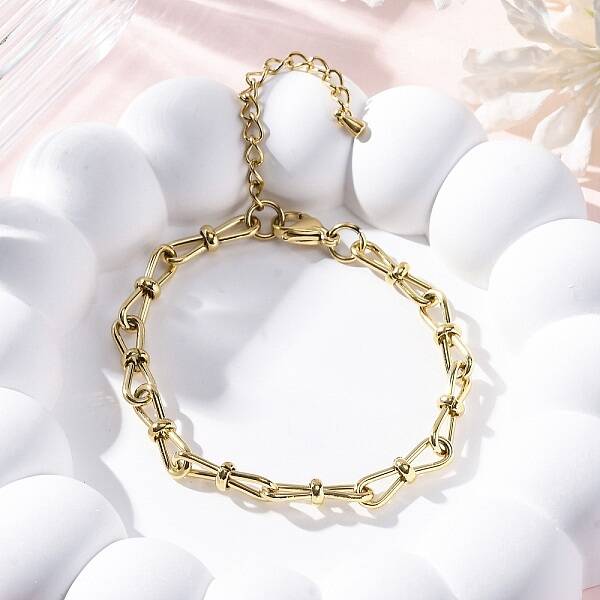 304 Stainless Steel Bowknot Link Chain Bracelets for Men Women