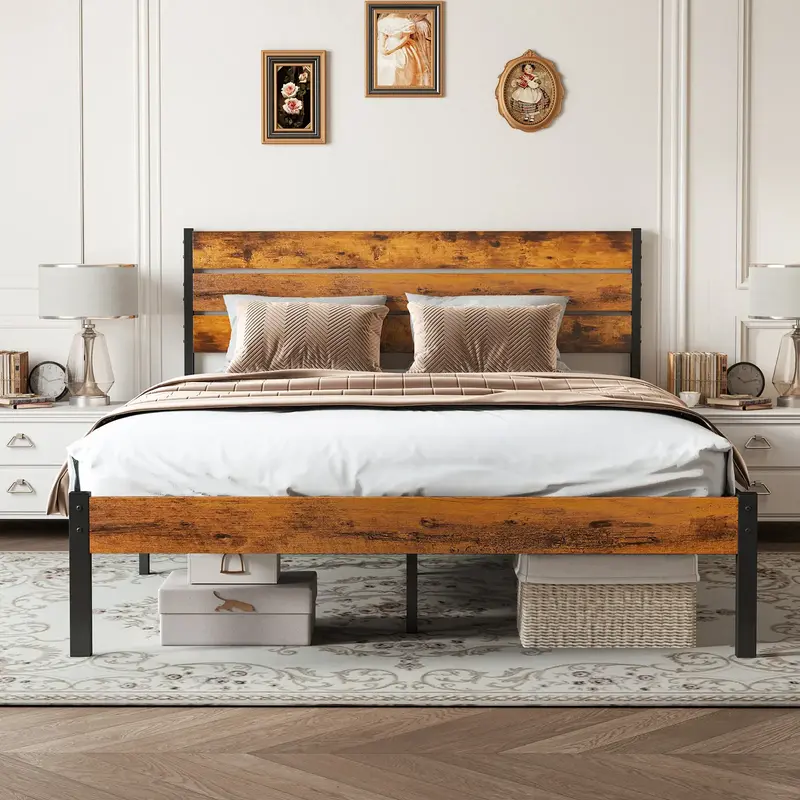 【Deal】Metal Platform Bed Mattress Foundation with Headboard and and Footboard, No Box Spring Needed with 800LBS Sturdy Wo...