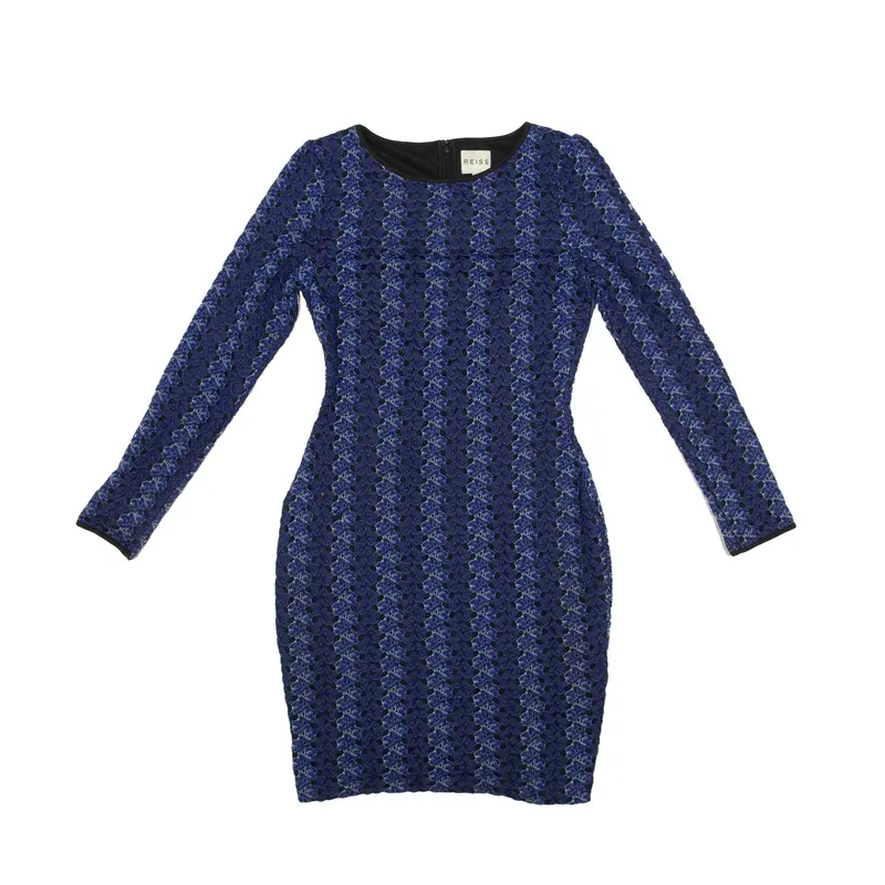 REISS Lace Mini Dress Blue Floral Long Sleeve Short Womens UK 8