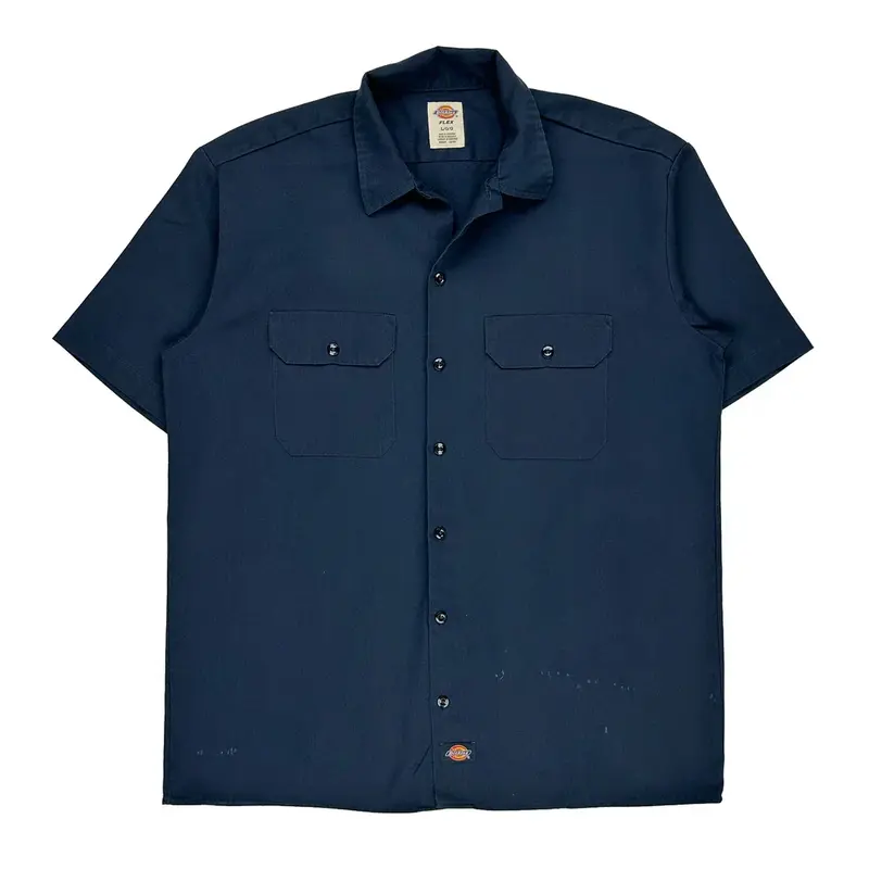 Workwear Dickies Short Sleeve Shirt - Large Navy Polyester Blend | Size: large