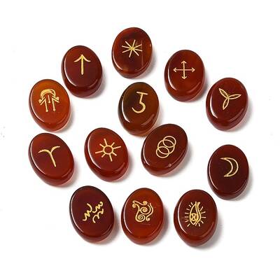 13Pcs Natural Carnelian Rune Stone