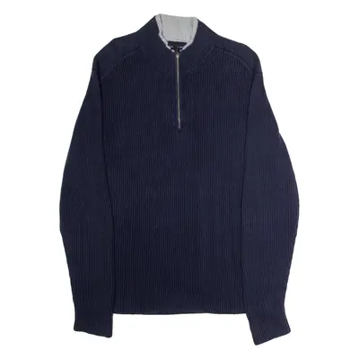 TOMMY HILFIGER Mens Jumper Blue 1/4 Zip Tight Knit 2XL