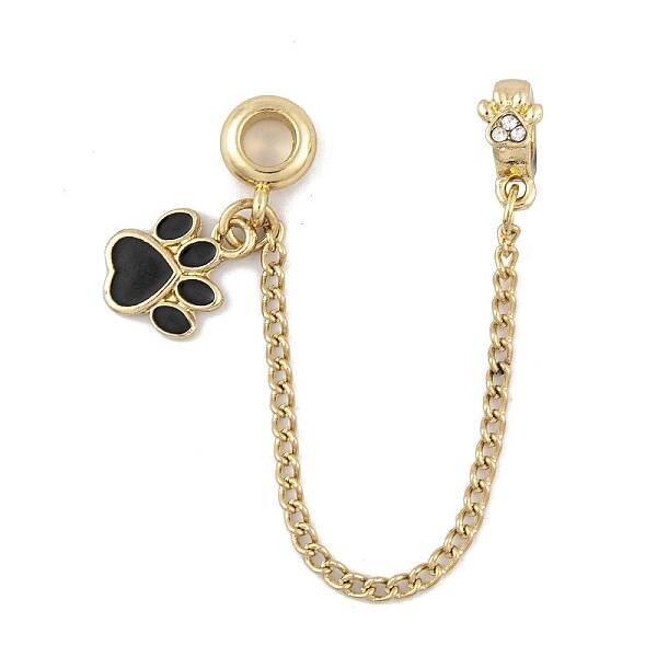 Rack Plating Paw Print Alloy Black Enamel European Safety Chains