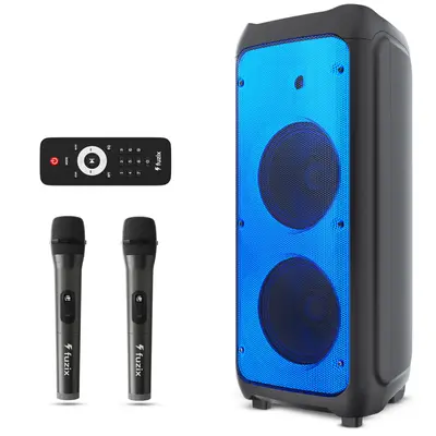 Nova Portable Rechargeable Karaoke Bluetooth Speaker by Fuzix – Dual Wireless Microphones, Dynamic LED Lights, FM Radio, US...
