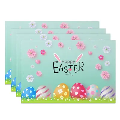 Aperturee Colorful Eggs Lawn Floral Easter Set Of 4 Placemats, 14x12 Inch, 15.8 USD, NYJY00433-S, placemats