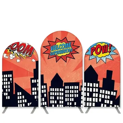 Aperturee Welcome Super Heroes Theme High Buildings Arch Backdrop Kit | Custom Arched Covers | Diy Round Arch Backdrop | Roun...