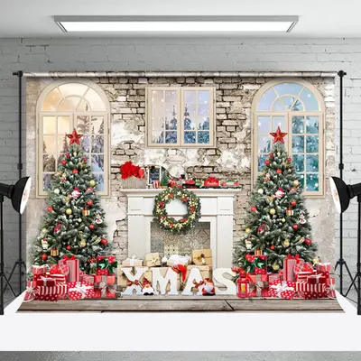 Aperturee Winter House Fireplace Christmas Photography Backdrop