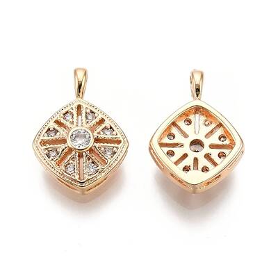 Rhombus Brass Micro Pave Clear Cubic Zirconia Pendants