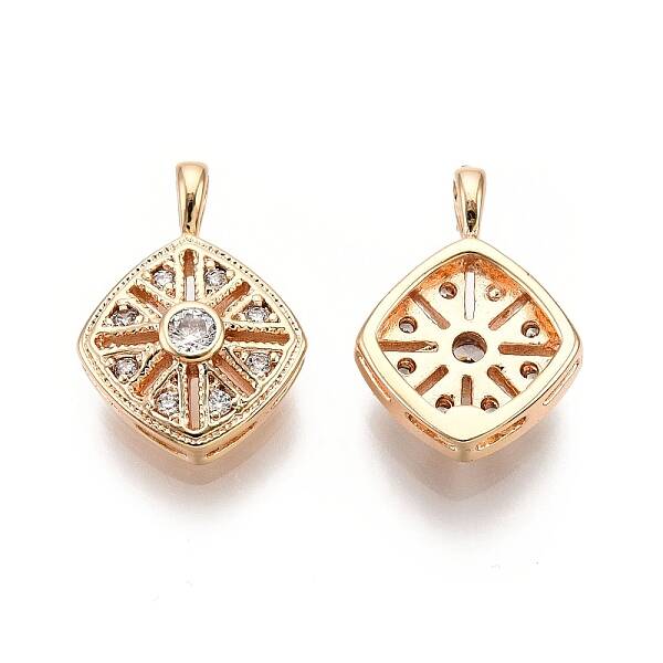 Rhombus Brass Micro Pave Clear Cubic Zirconia Pendants