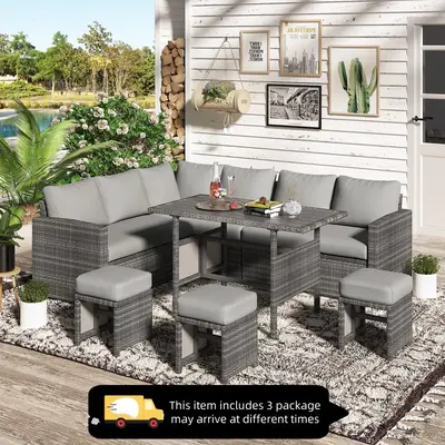 ă2/3/4 Packages ShippingăYODOLLA 7 Pieces Outdoor Sectional Sofa Conversation Set All Weather Wicker Rattan Couch Dining ...