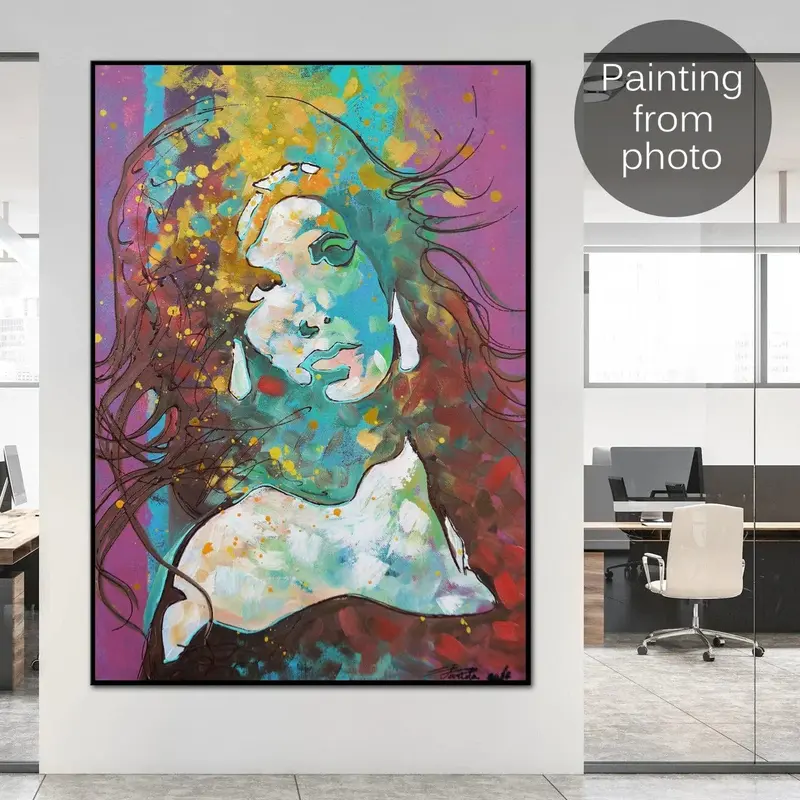 Abstract Figurative Paintings From Photo Personalized Portrait On Canvas Colorful Hand Painted Art | PAINTING FROM PHOTO #1