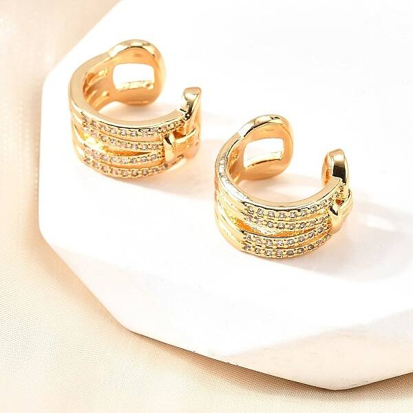 Brass Micro Pave Clear Cubic Zirconia Cuff Earrings