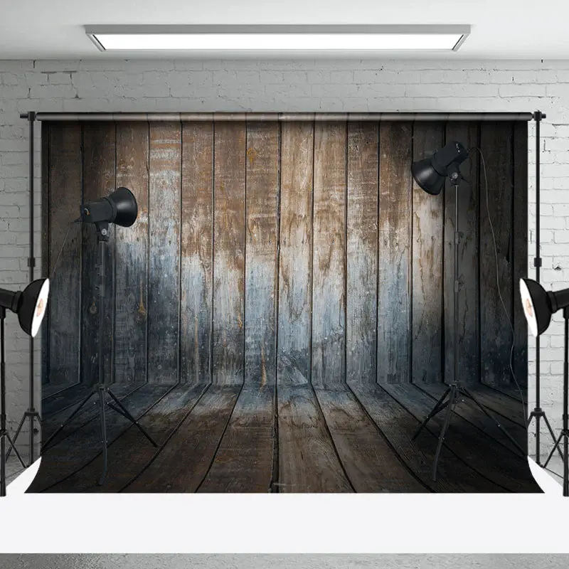 Brown Blue Retro Wood Grain Photography Backdrop