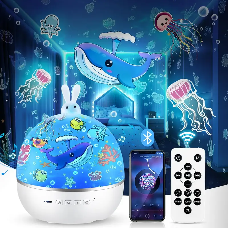 Projector Night Light with 15 Films-Stars, Night Light Projector with BT Speaker & Remote Control, Projector Neon Signs, Musi...