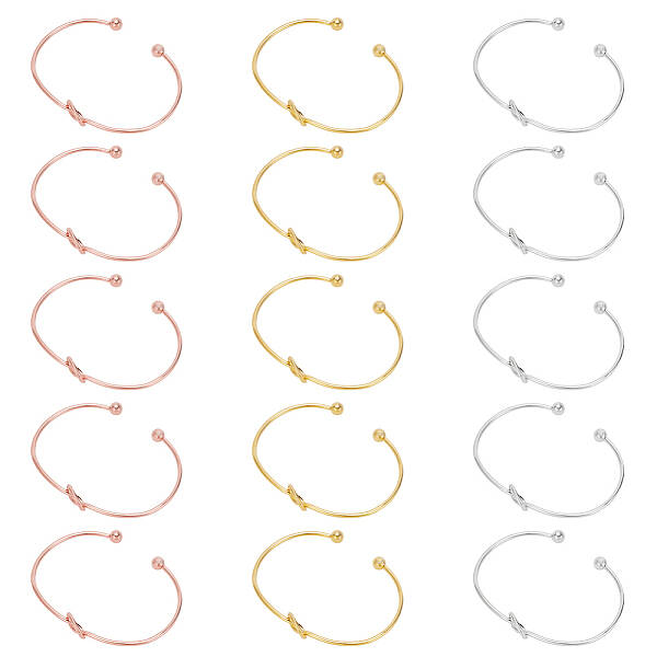 15Pcs 3 Colors Alloy Hollow Heart Open Cuff Bangles Set for Women