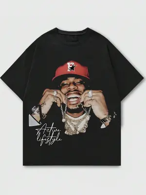 Men's Figure & Letter Print Round Neck Tee, Regular Fit Casual Drop Shoulder Short Sleeve T-shirt, Men's Summer Top for Daily...