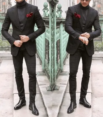 Suit And Turtleneck Combo - Turtleneck Prom Outfits - Prom Turtleneck   Black Suit